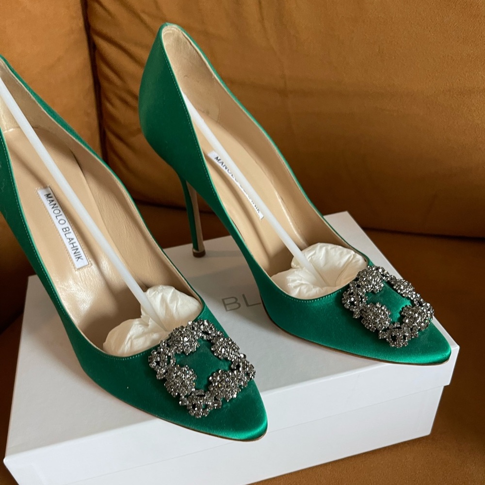 Green Manolo Blahnik Hangisi Heels